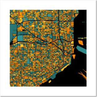 Miami Map Pattern in Orange & Teal Posters and Art